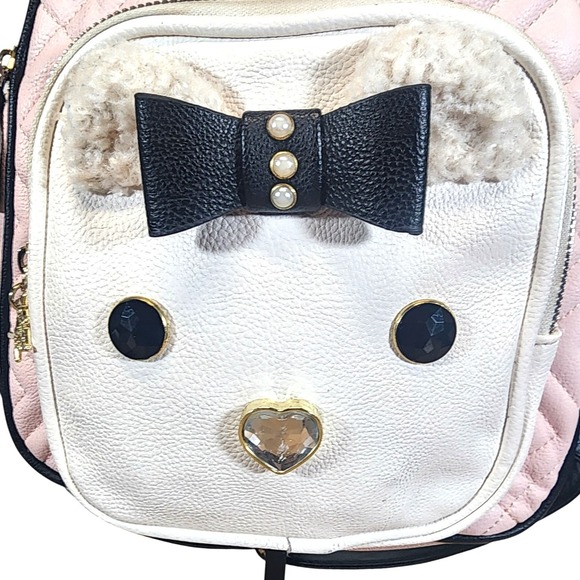 Betsey Johnson Pink Bear Face Quilted Mini Backpack Gold Hardware Rare - Picture 2 of 16